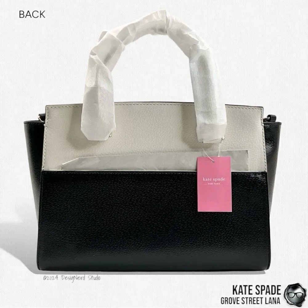KATE SPADE GROVE STREET LANA LEATHER SATCHEL IN BLACK/CREAM WITH CROSSBODY STRAP